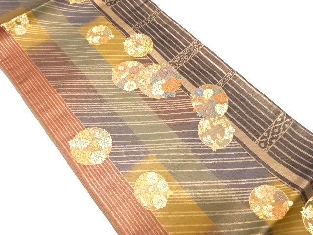 JAPANESE KIMONO / VINTAGE FUKURO OBI / SILK / WOVEN FLOWER ROUNDEL